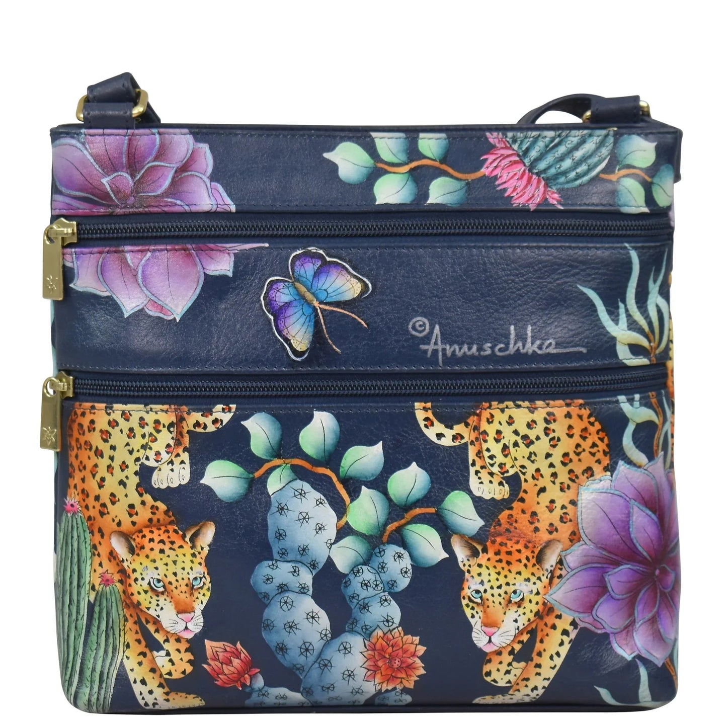 Anuschka Wild Desert Safari Cheetah Crossbody With Front Zip Organizer - 651