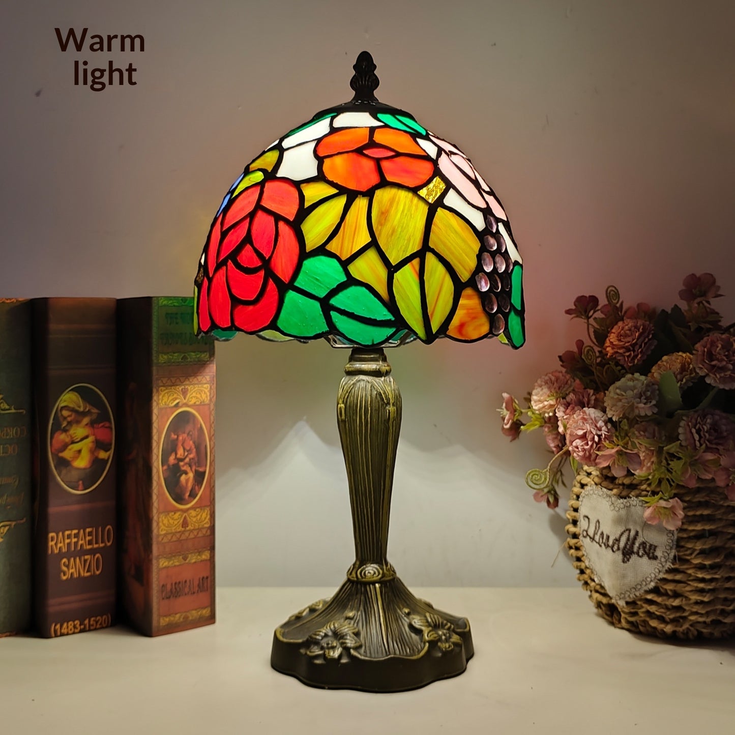 Stained Glass Bedroom Red Dragonfly Flower Study Table Lamp