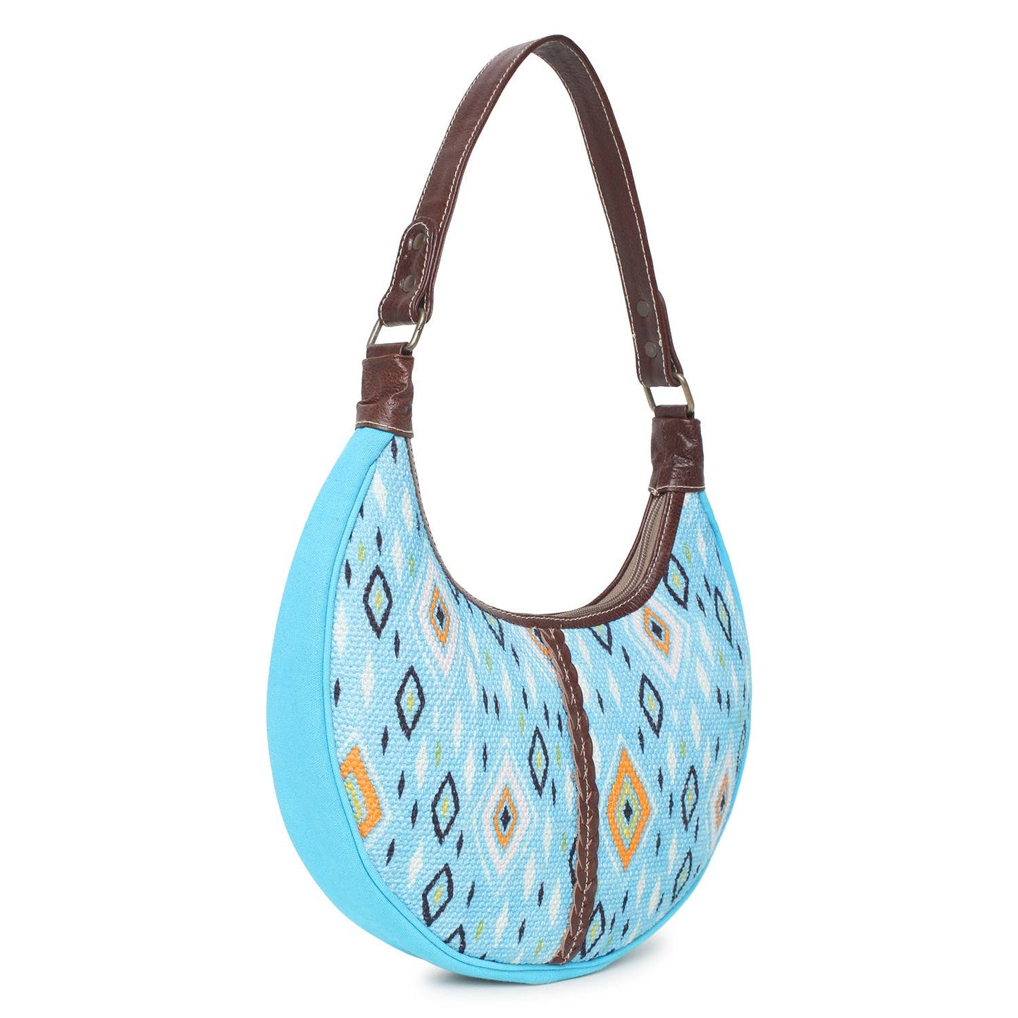 Turquoise blue upcycled hobo