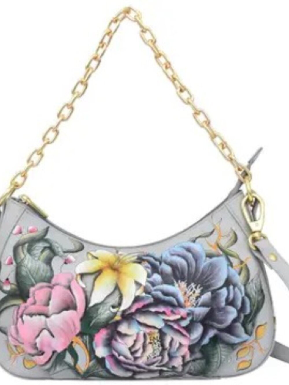 Anuschka East to West Hobo hand painted floral with removable crossbody strap