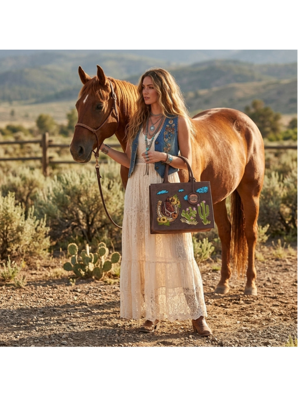 American Darling Lucky leather Horseshoe Western Tote Bag