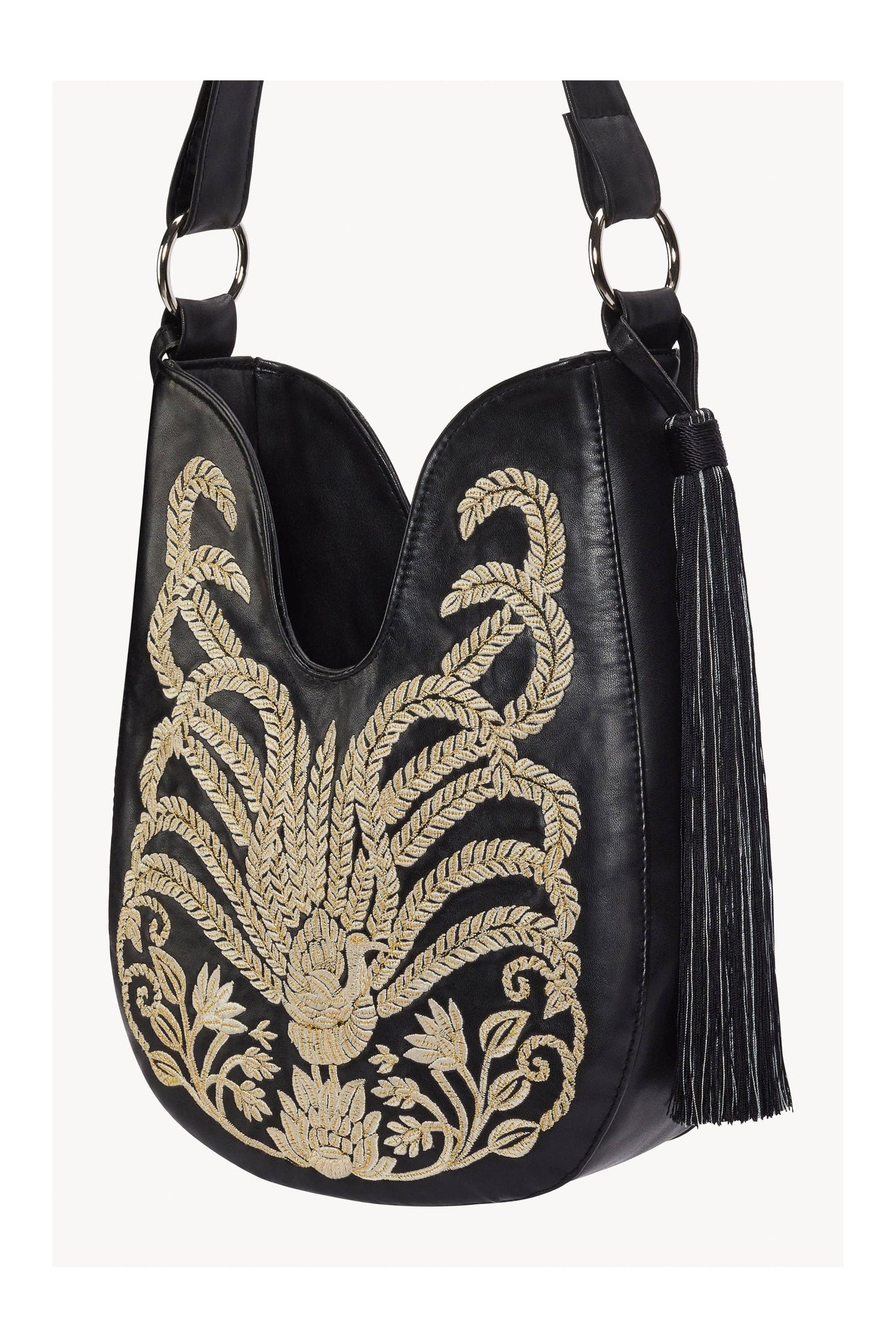 Mini Lyrebird Tassel Bag Black Faux Leather