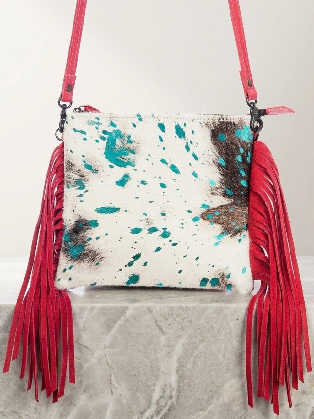 American Darling Turquoise Splatter Pink Fringe Crossbody