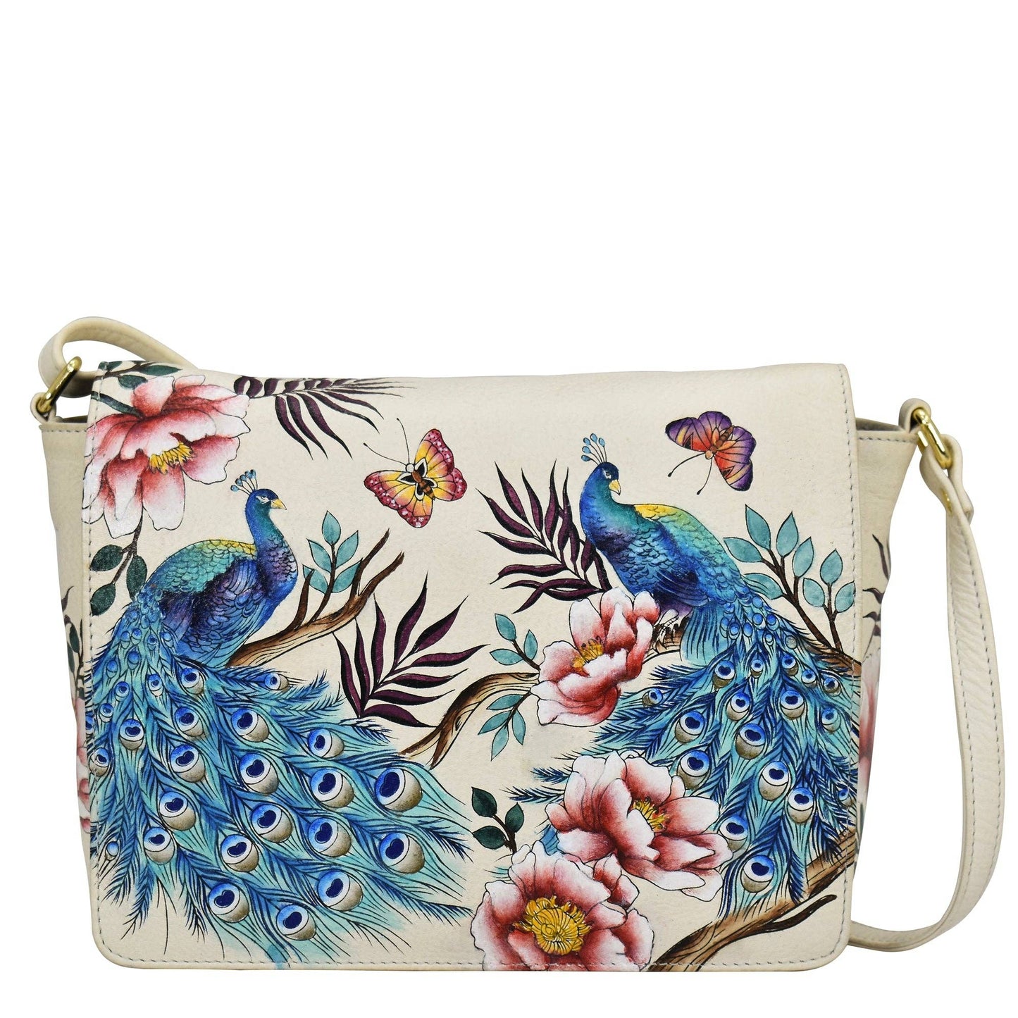 Anuschka Flap Crossbody - 683- white with peacock