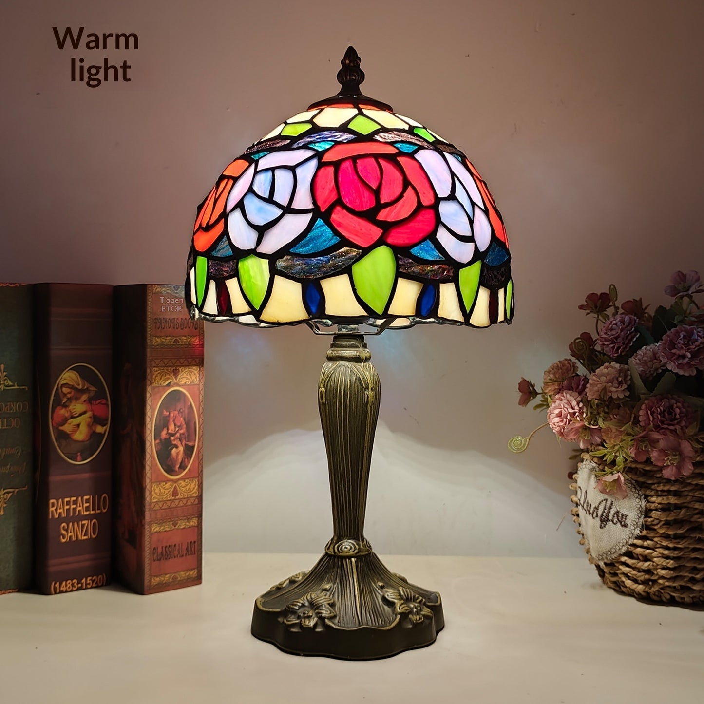 Stained Glass Bedroom Red Dragonfly Flower Study Table Lamp