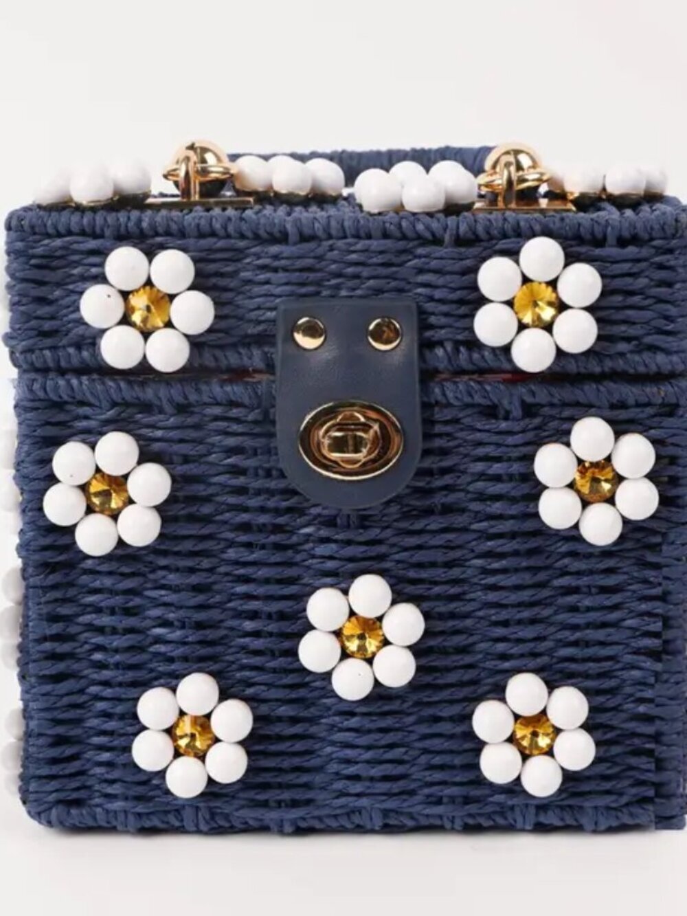 Midnight in the Hamptons Wicker Bucket Daisy Flower Purse