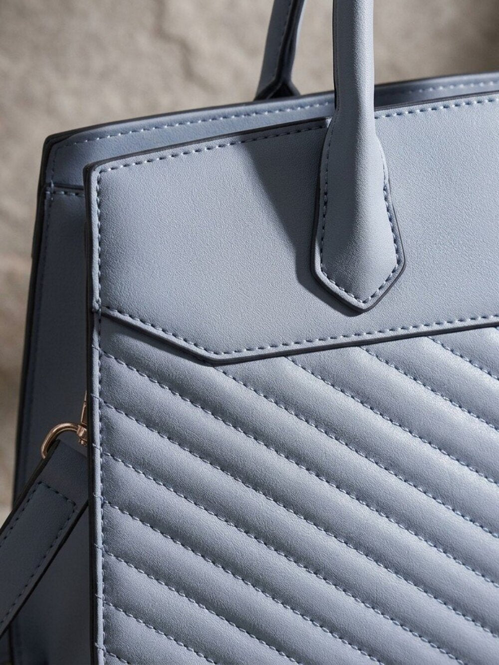 Dusty Blue Quilted Chevron Satchel