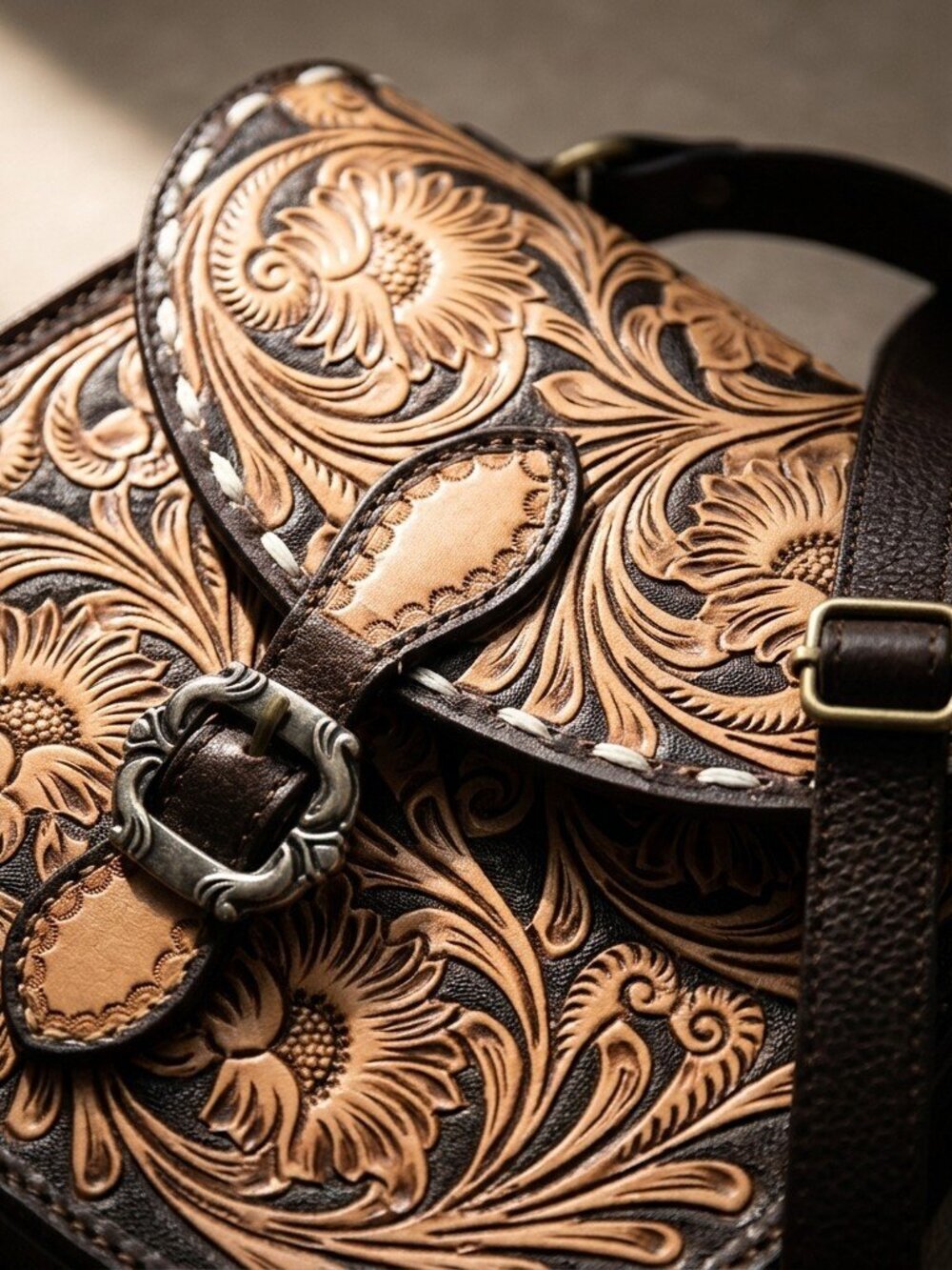 American Darling Heritage Bloom Hand tooled floral Crossbody Satchel