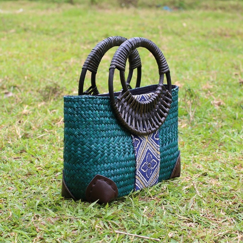 Vintage handmade straw handbag- The Salado Bag