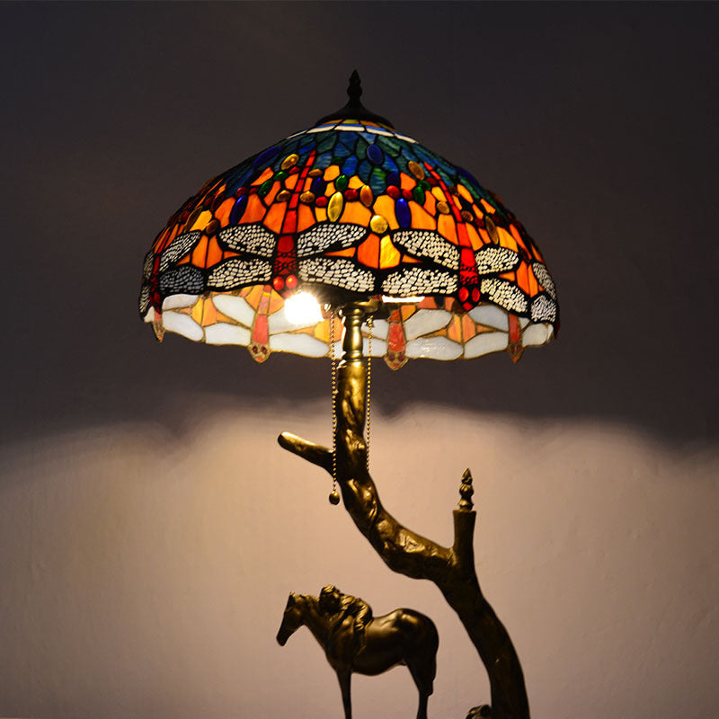 Stained Glass Table Lamp with Western Scene
