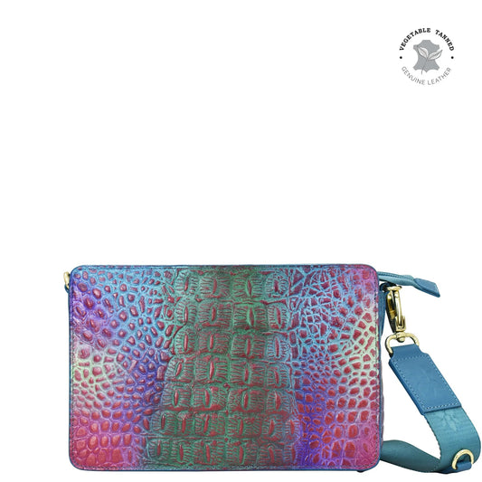 Anuschka Croc embossed daydream pink green and lilac ombre Triple Compartment Crossbody - 696