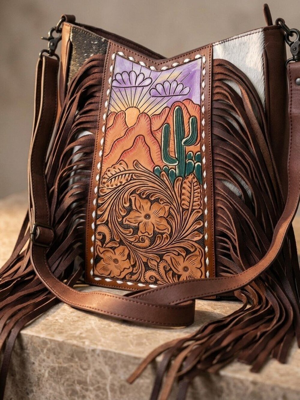 American Darling Desert at Dusk Fringe Tooled Crossbody