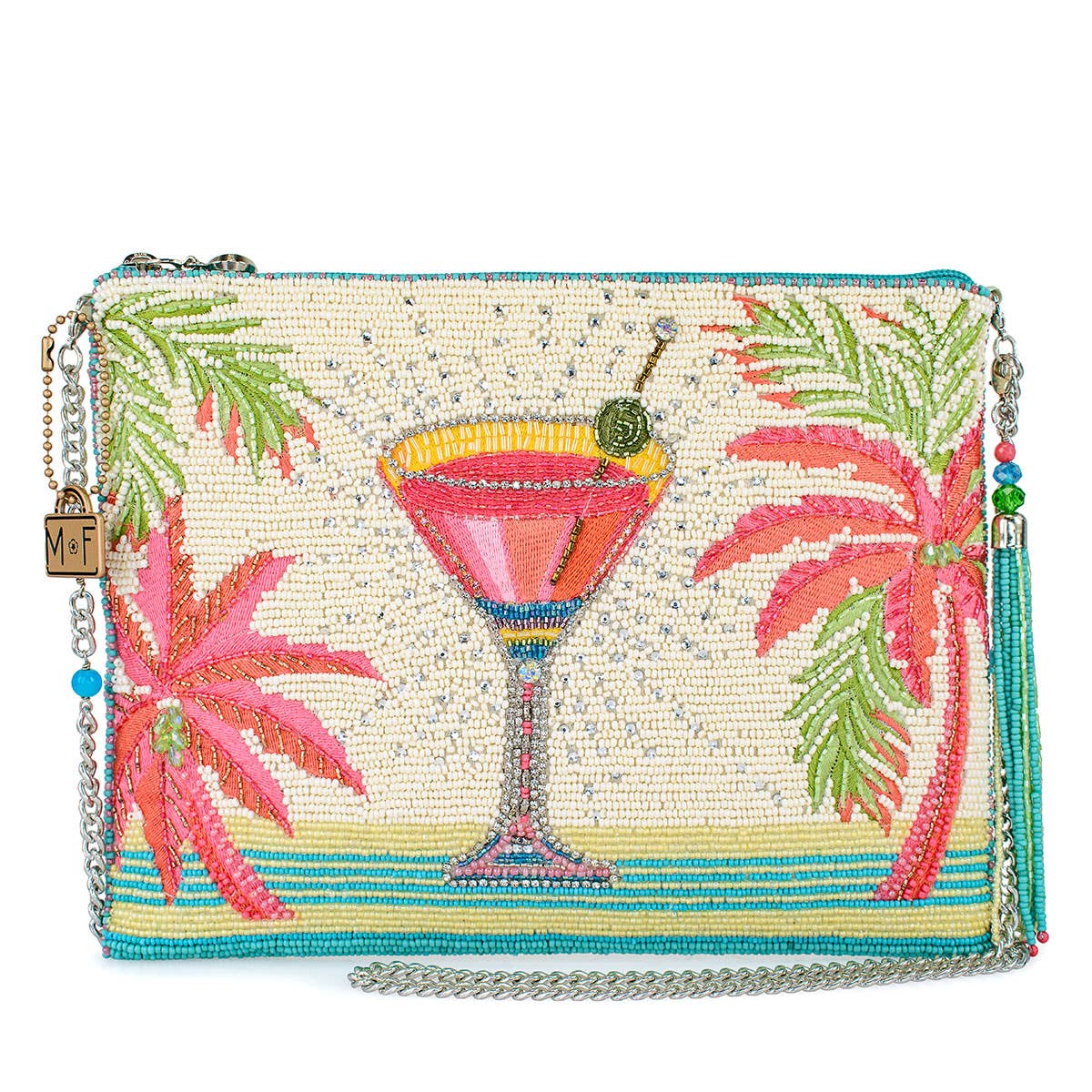 Palm Paradise Beaded Cocktail Crossbody Handbag