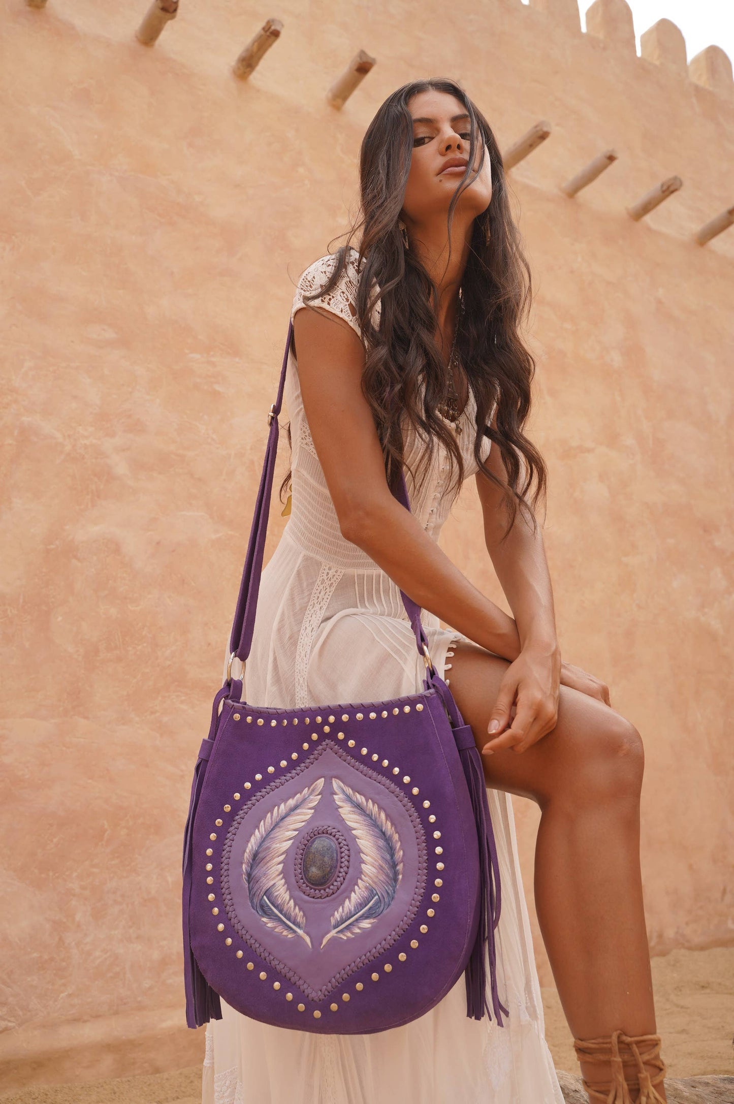 Angel Feather Pouch Bag Bright Purple
