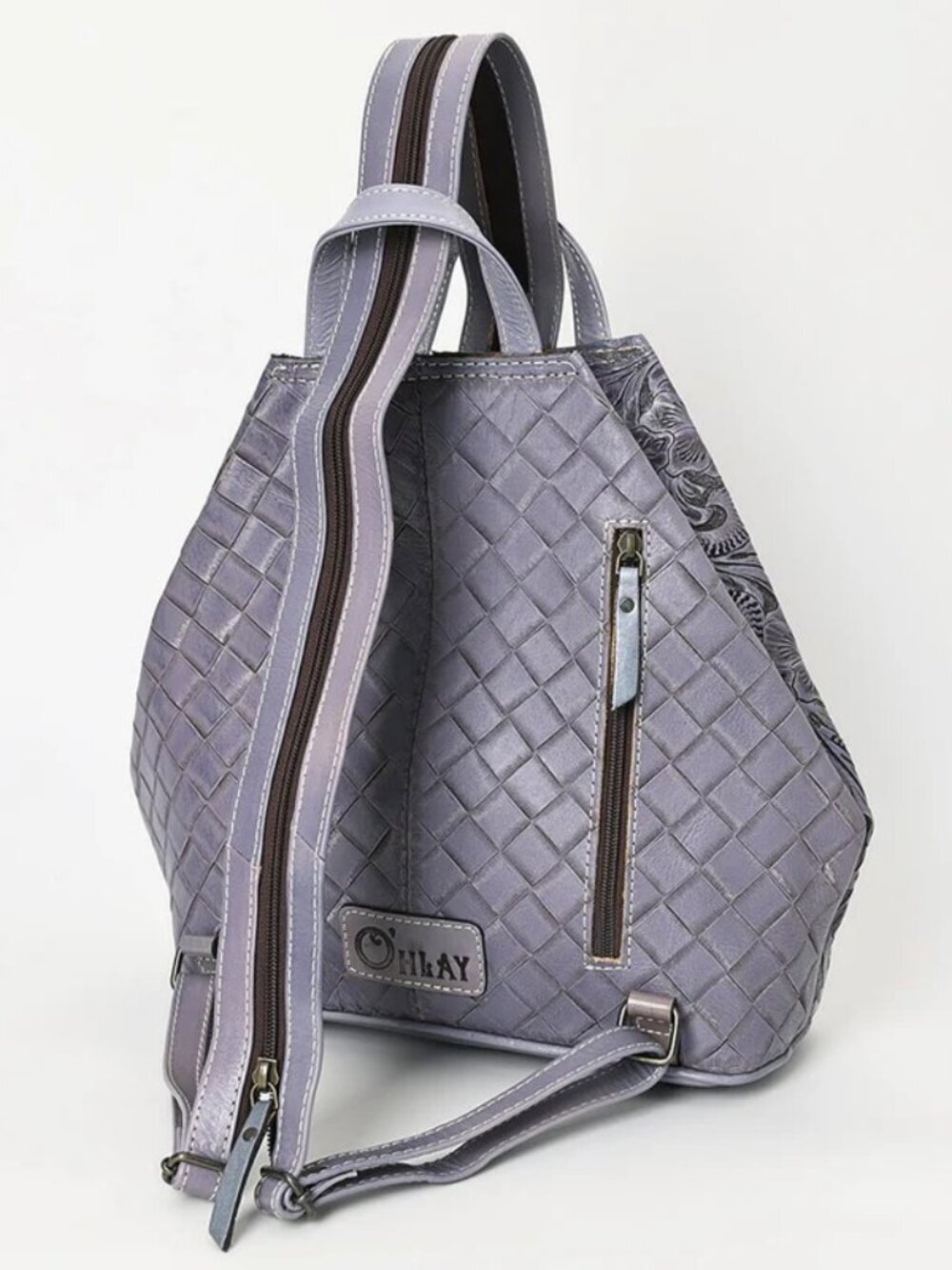 Lilac Embossed Floral Backpack Tote