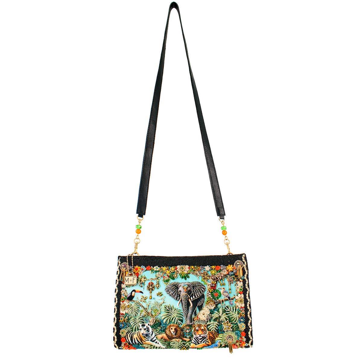 Wild Kingdom Elephant Embroided and Beaded Crossbody Handbag