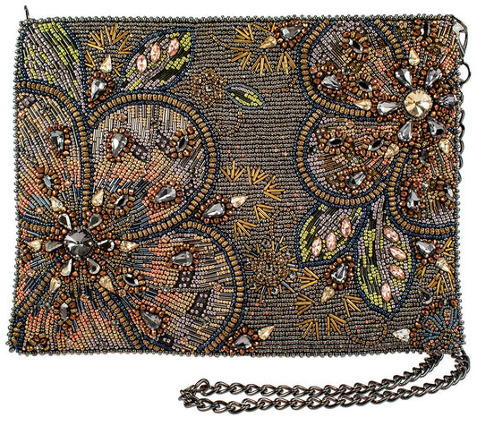 New Mary Frances Bling It On Pewter And Gold Large Floral Beaded Crossbody-preorder avail August 2025