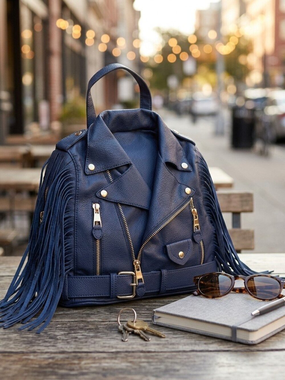 Midnight Moto Navy Fringe Backpack