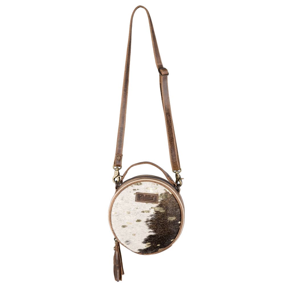 Full Grain Leather & Acid Wash Cowhide Round Crossbody
