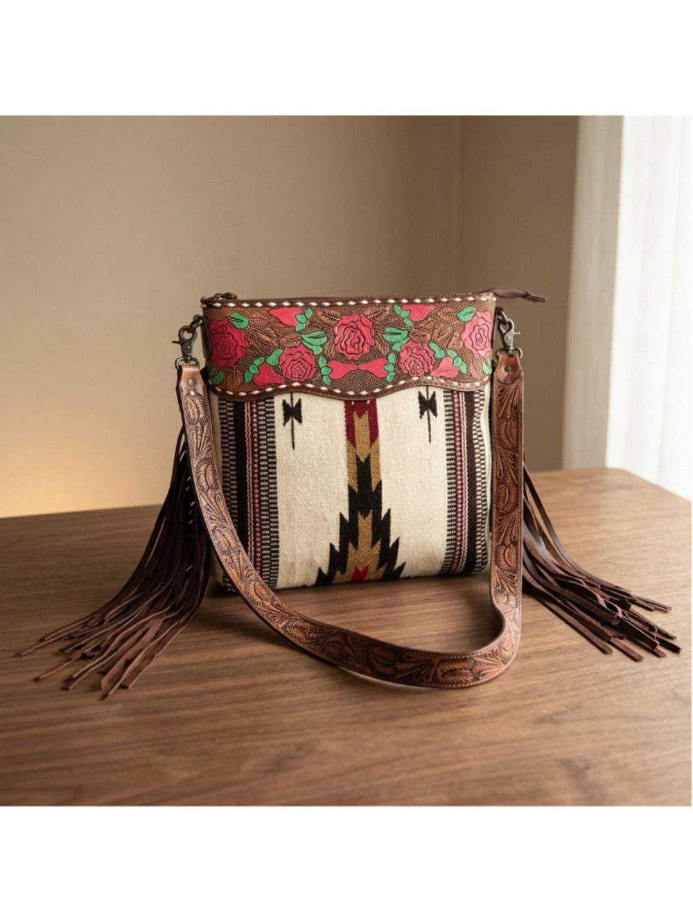 American Darling Flower Canyon Fringe Saddle Blanket Crossbody Bag