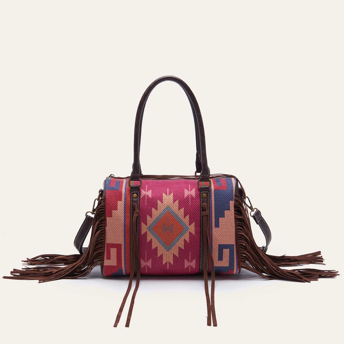 "The Boho Cowgirl" Cotton And Linen Fringe Shoulder Handbag
