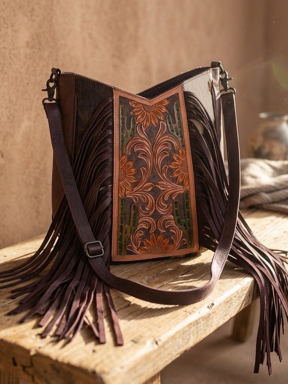 American Darling Sunflowers in the Desert Bloom Fringe Crossbody