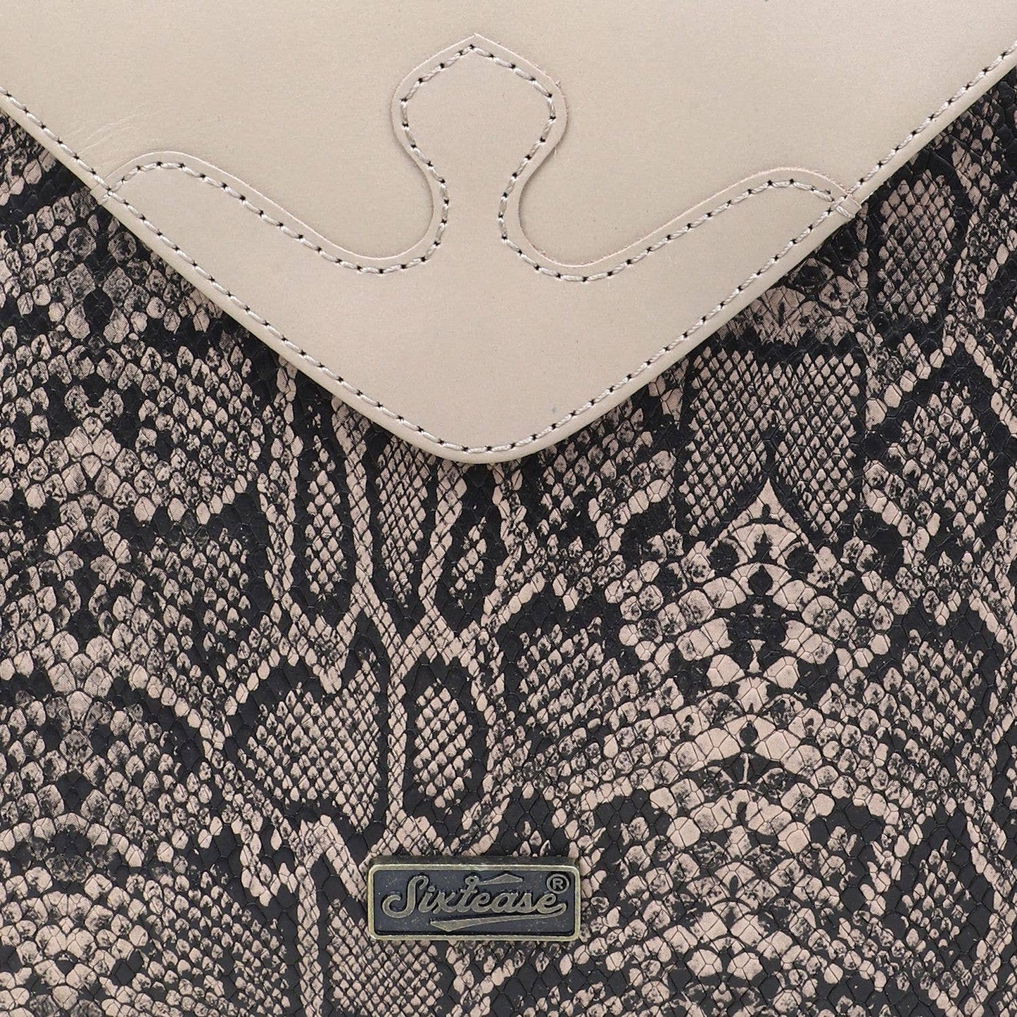 Leather Women's Backpack - Timberwolf Gray Python Print