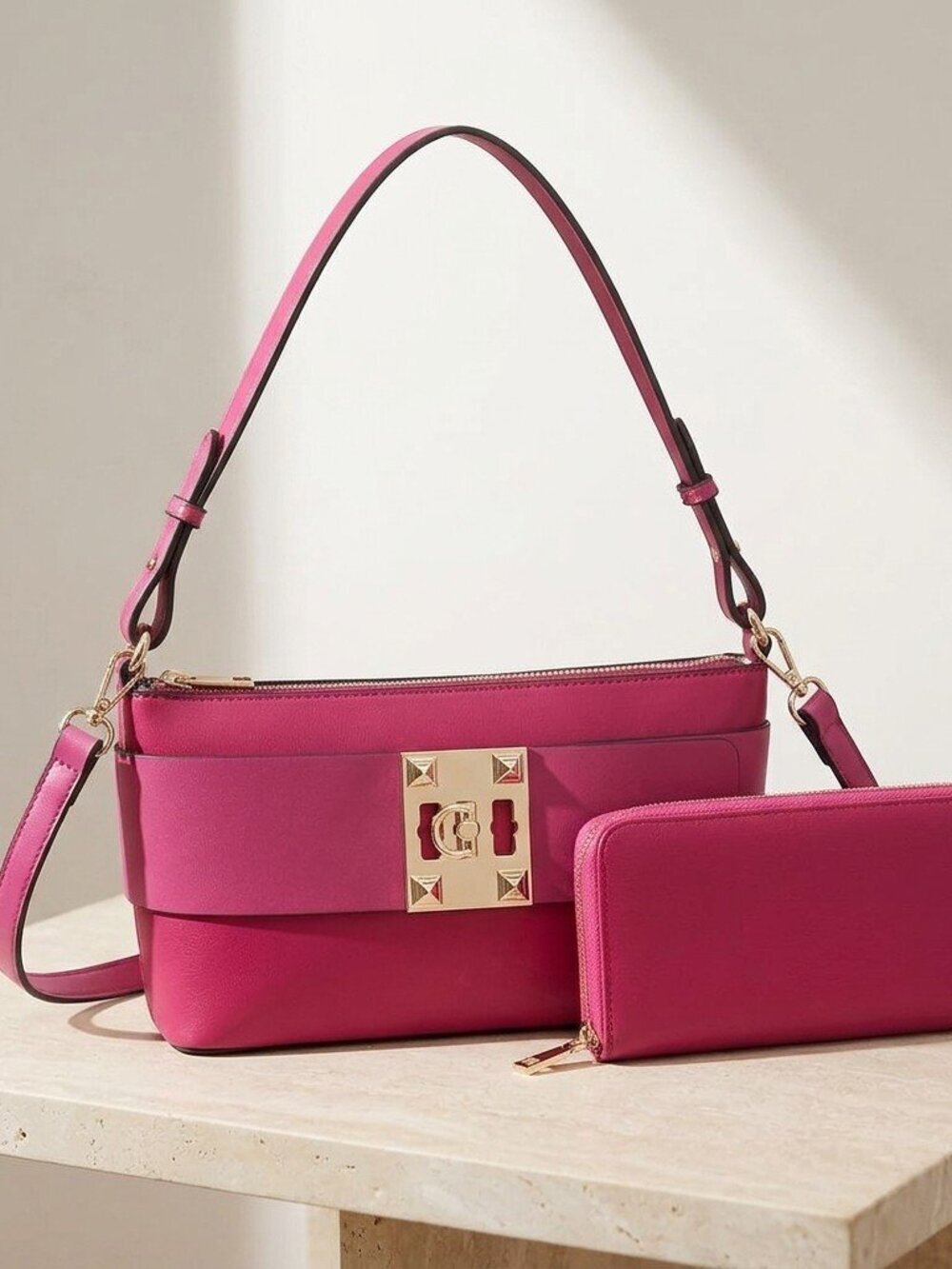 Pink Luxe Lock 2 in 1 Shoulder Bag Set