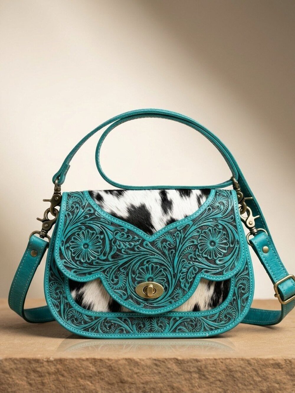 Turquoise Tooled Cowhide Crossbody