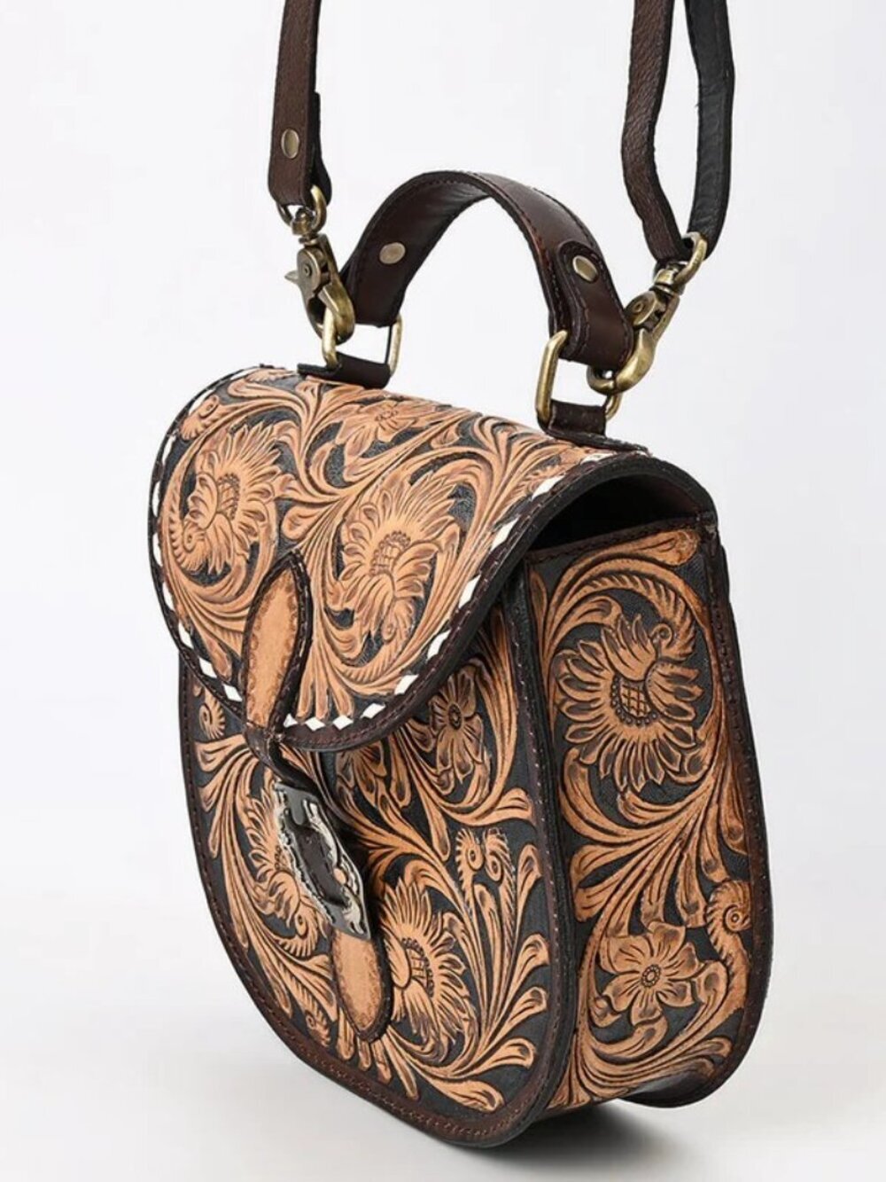 American Darling Heritage Bloom Hand tooled floral Crossbody Satchel