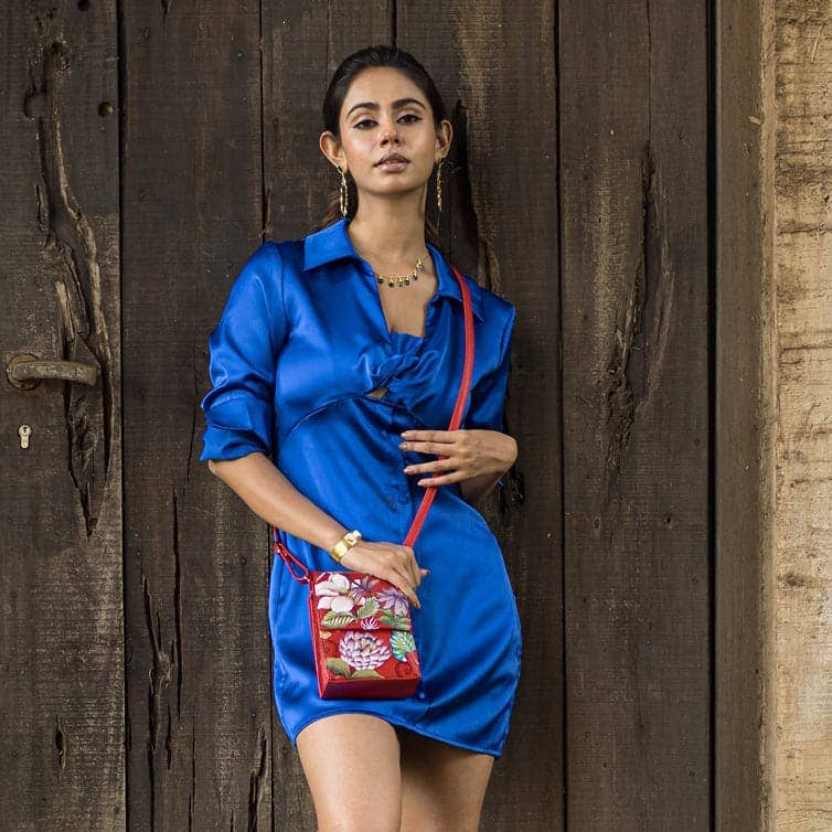 Hand-Painted Leather Triple Compartment Crossbody Organizer