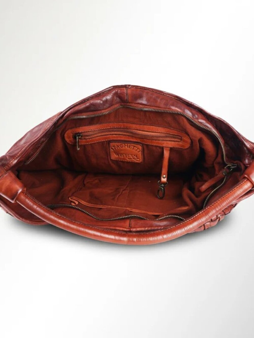All LeatherRustic Weave Studded Hobo Bag