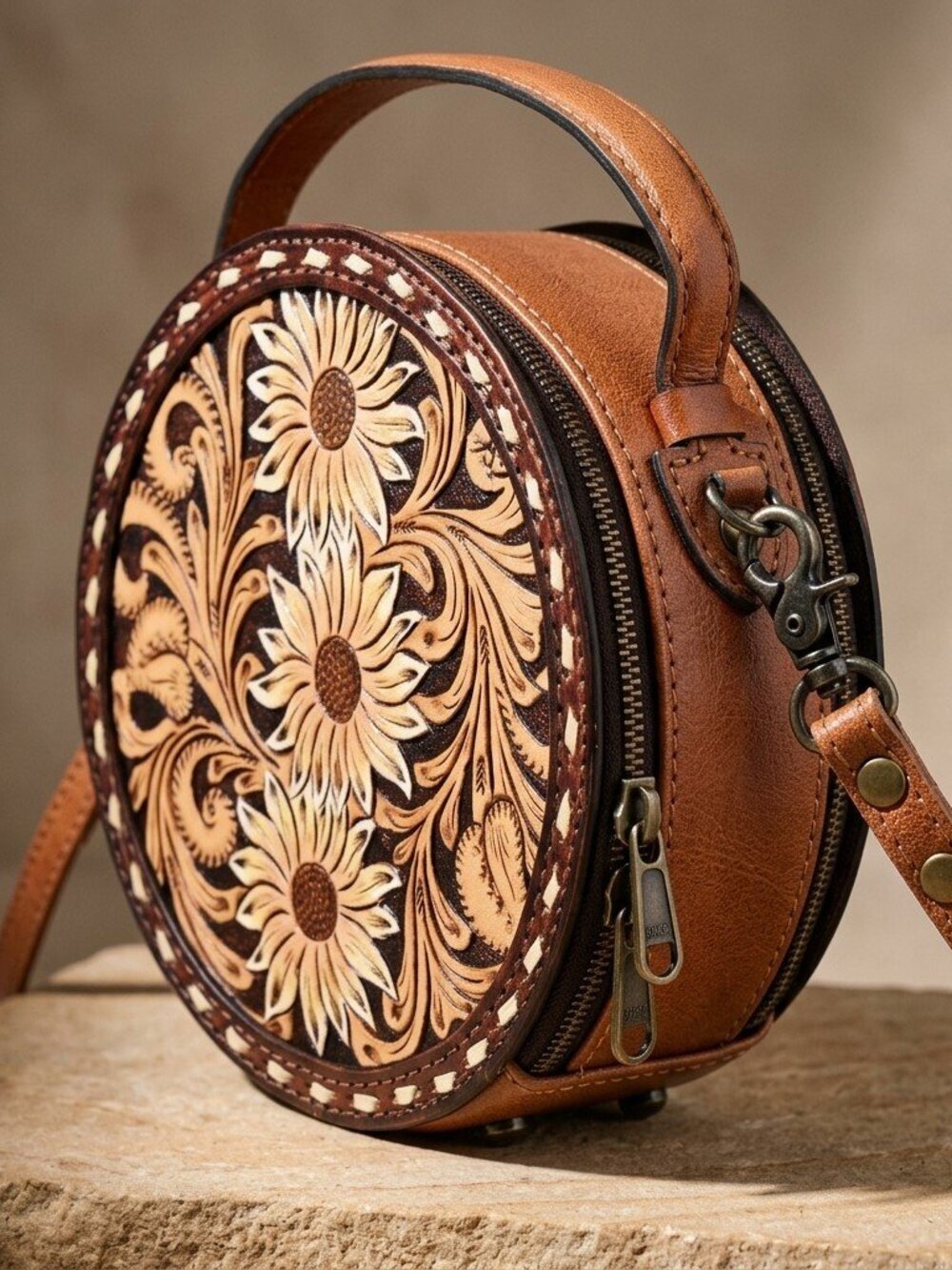 American Darling Boho Sunflower Leather Crossbody