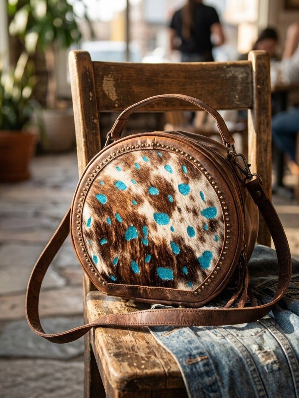 American Darling Turquoise Hide Circle Canteen Crossbody Bag