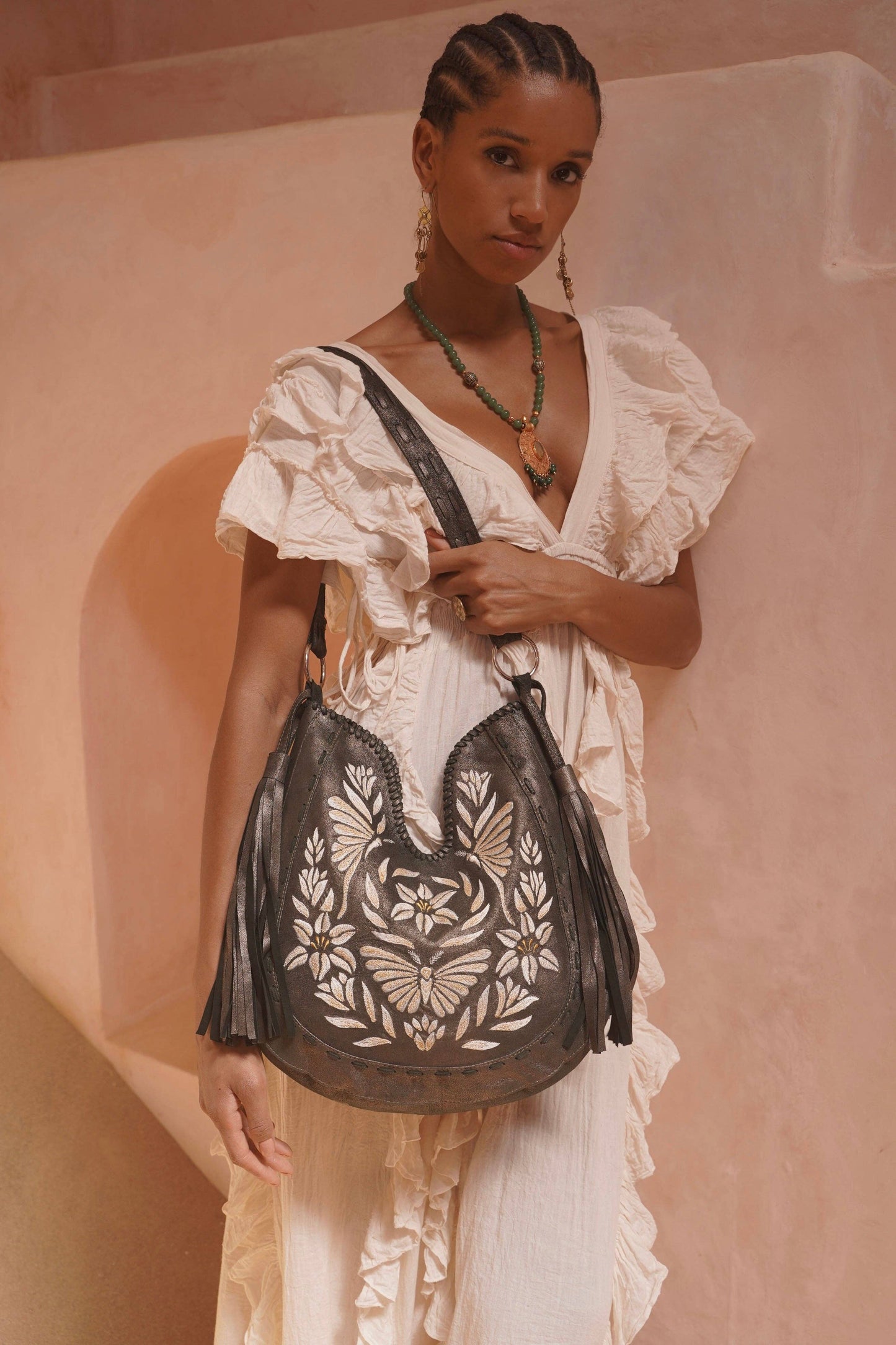 Luna Embroidery Bag Metallic Olive