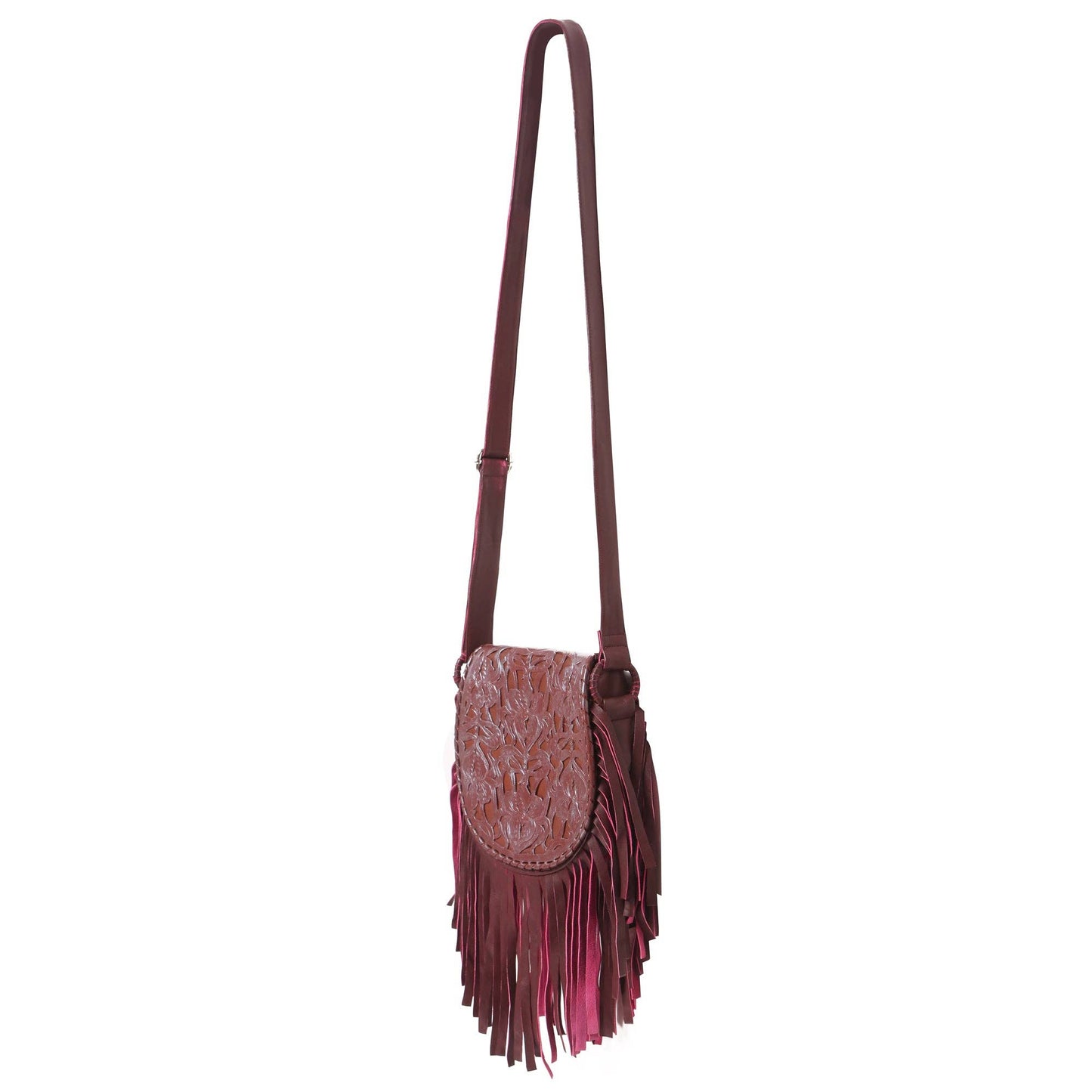 Antheia Fringe Bag Metallic Burgundy