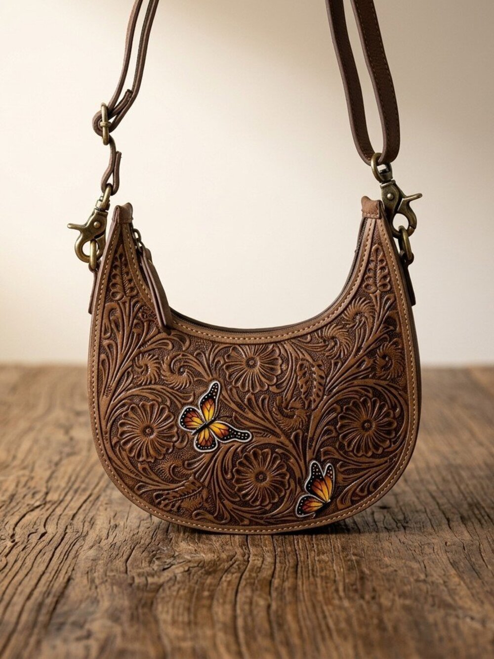 Boho Embossed Butterfly Crossbody