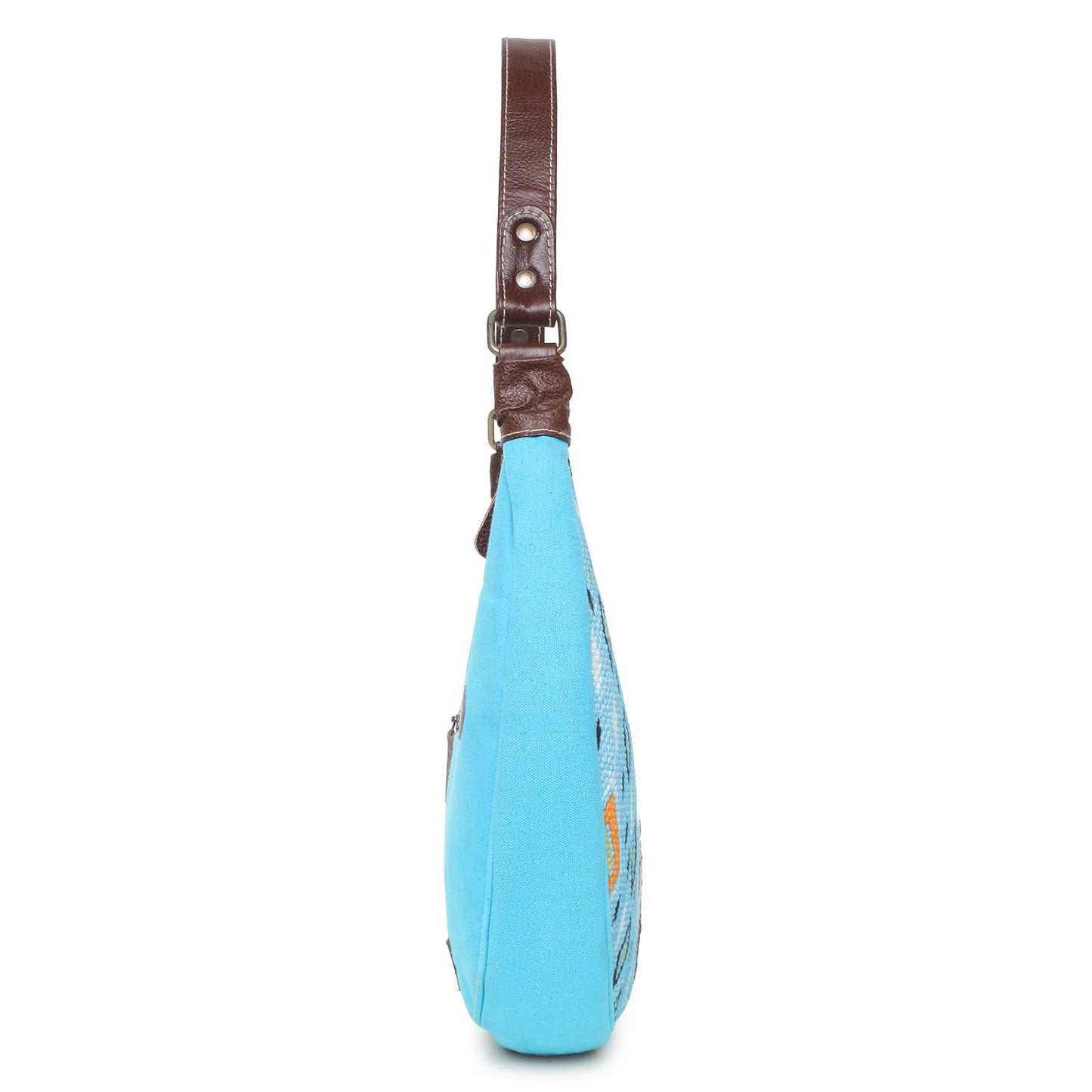 Turquoise blue upcycled hobo