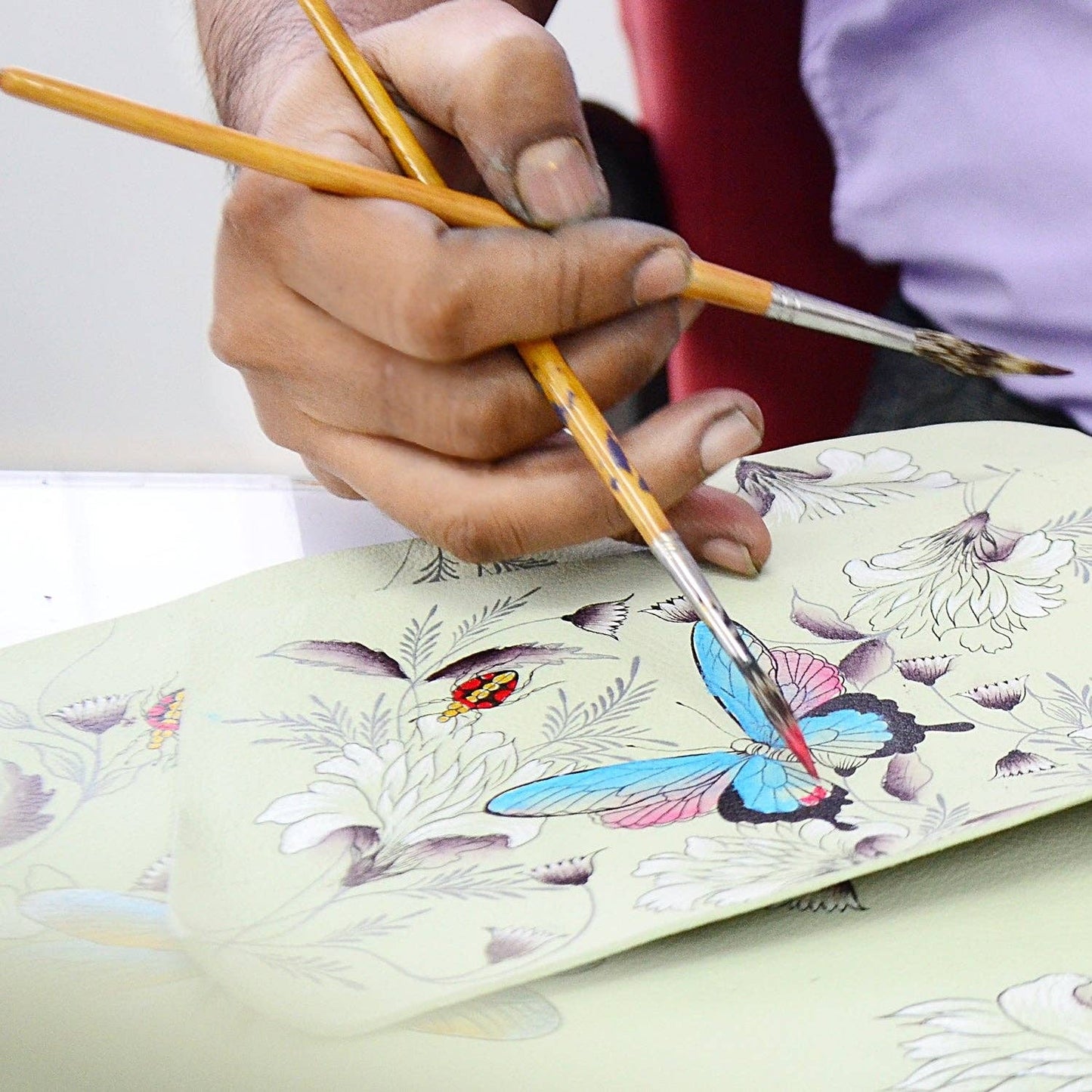 Anuschka Hand-Painted Leather Organizer Wallet Crossbody - 1149-sage green with butterfly and dragonfly