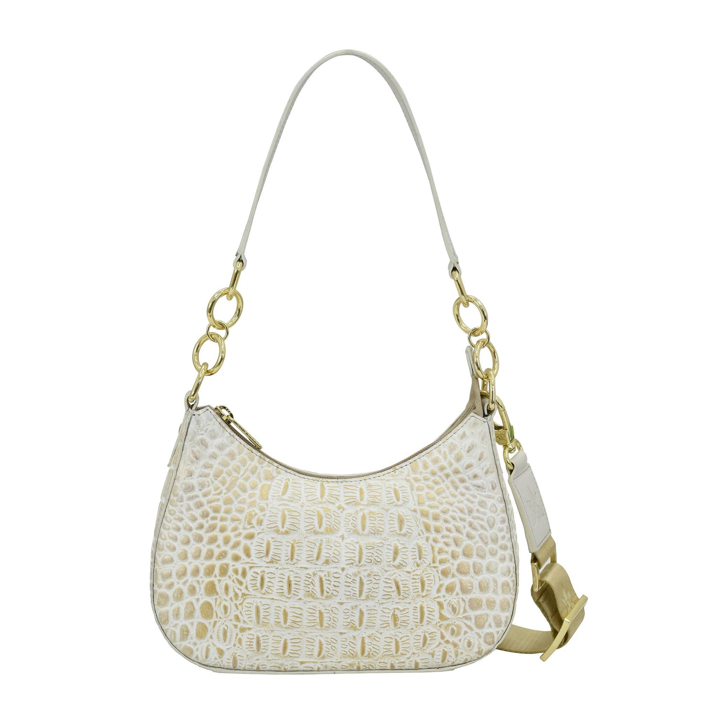 Anuschka Croc Embossed Leather Small Convertible Hobo - 701 pearl