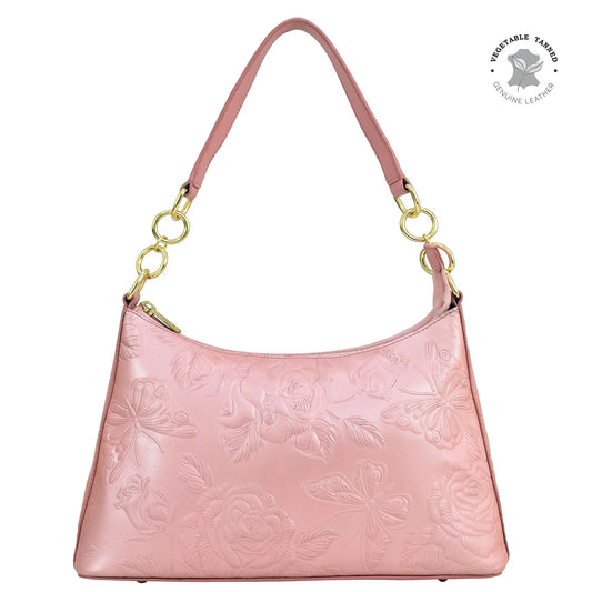 Anuschka tooled rose pearl pink Zip-Top Shoulder Hobo - 707