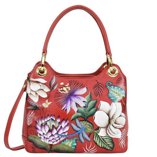 Anuschka Crimson Garden Satchel With Crossbody Strap - 708