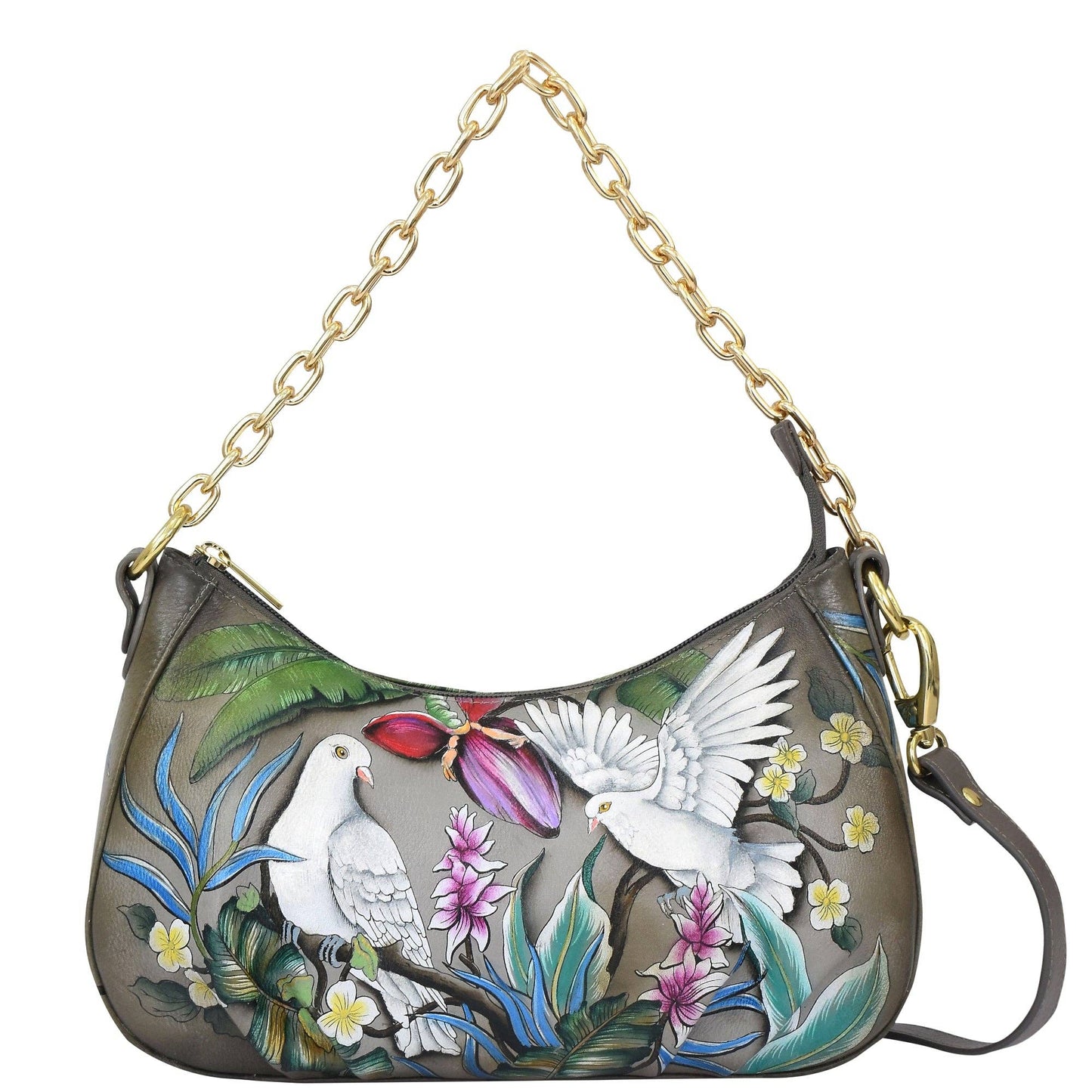 Anuschka Ruched East West Hobo With Chain - 722 dove design