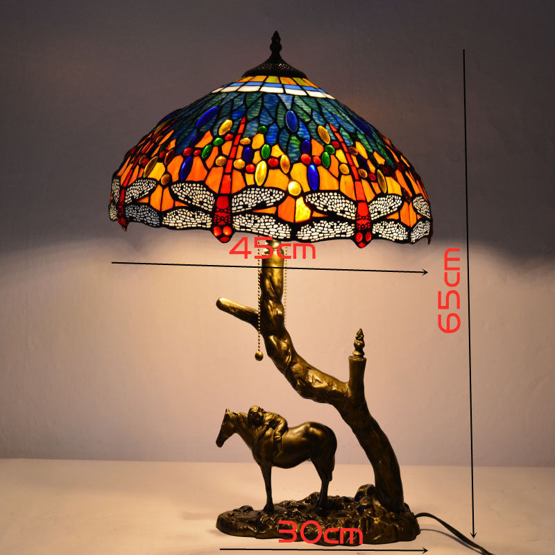 Stained Glass Table Lamp with Western Scene