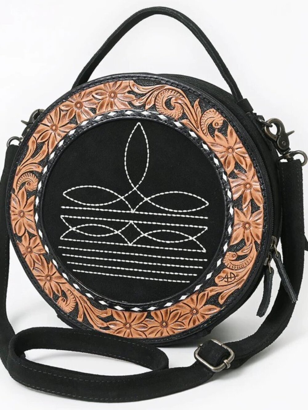 American Darling tooled Western Bloom Circle Canteen Crossbody Bag