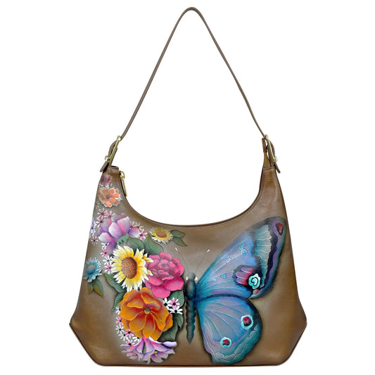 Anuschka  Butterfly Blooms Bronze Slim Shoulder Hobo - 714