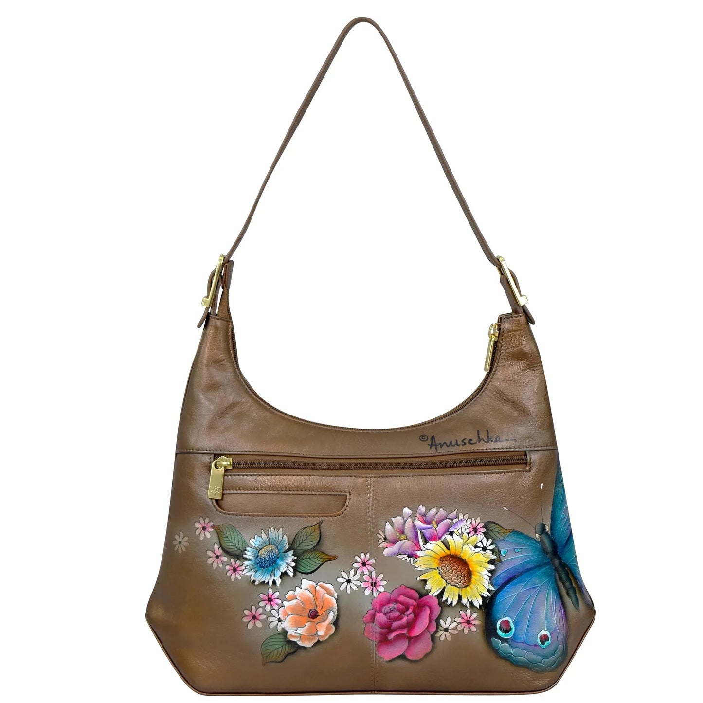 Anuschka  Butterfly Blooms Bronze Slim Shoulder Hobo - 714