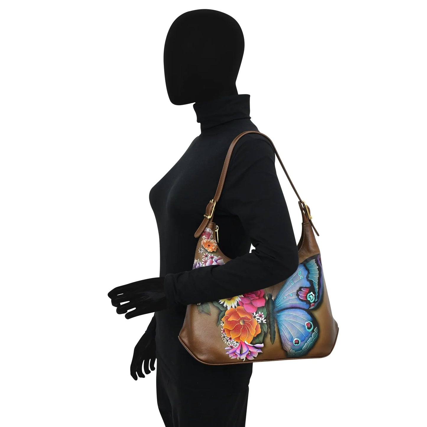 Anuschka  Butterfly Blooms Bronze Slim Shoulder Hobo - 714