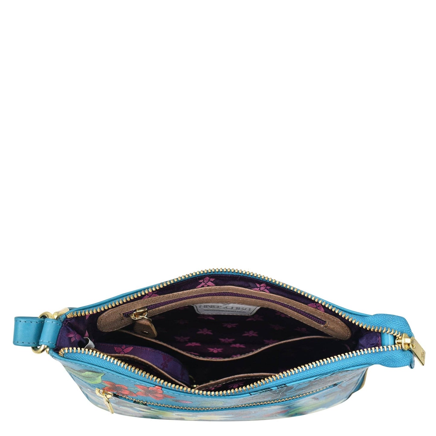 Anuschka Expandable Travel Crossbody - 550-blue with flowers and dragonfly