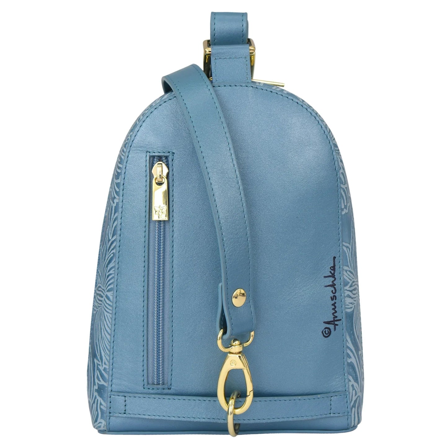Anuschka Tooled Hummingbirds in sky Blue Sling Bag - 724